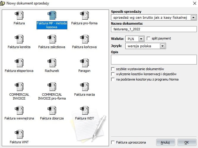 17 - program do fakturowania - faktura MP - metoda kasowa