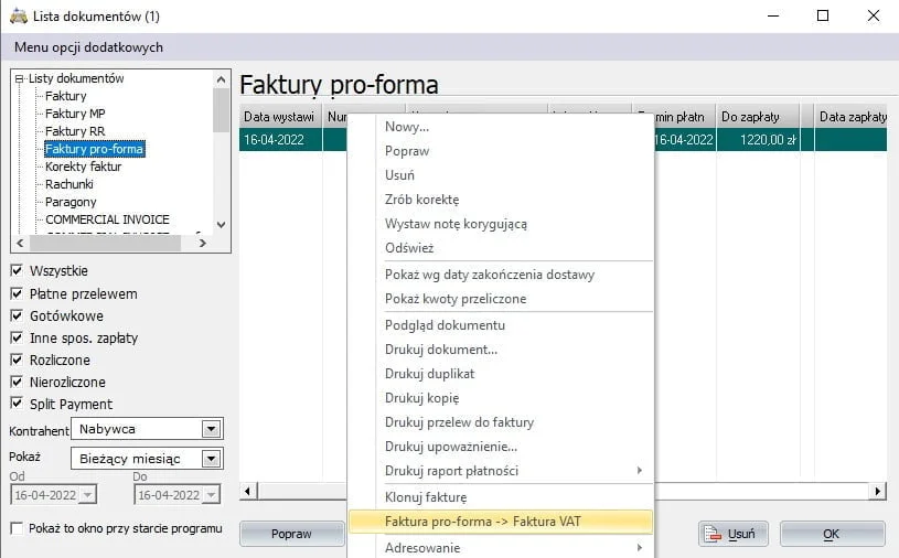 23 - faktura pro-forma na faktura
