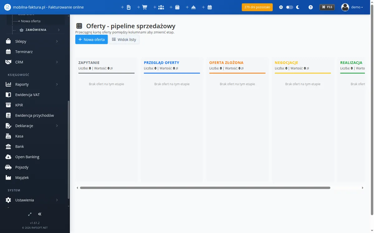 Pipeline sprzedażowy ofert w Mobilnej Fakturze online