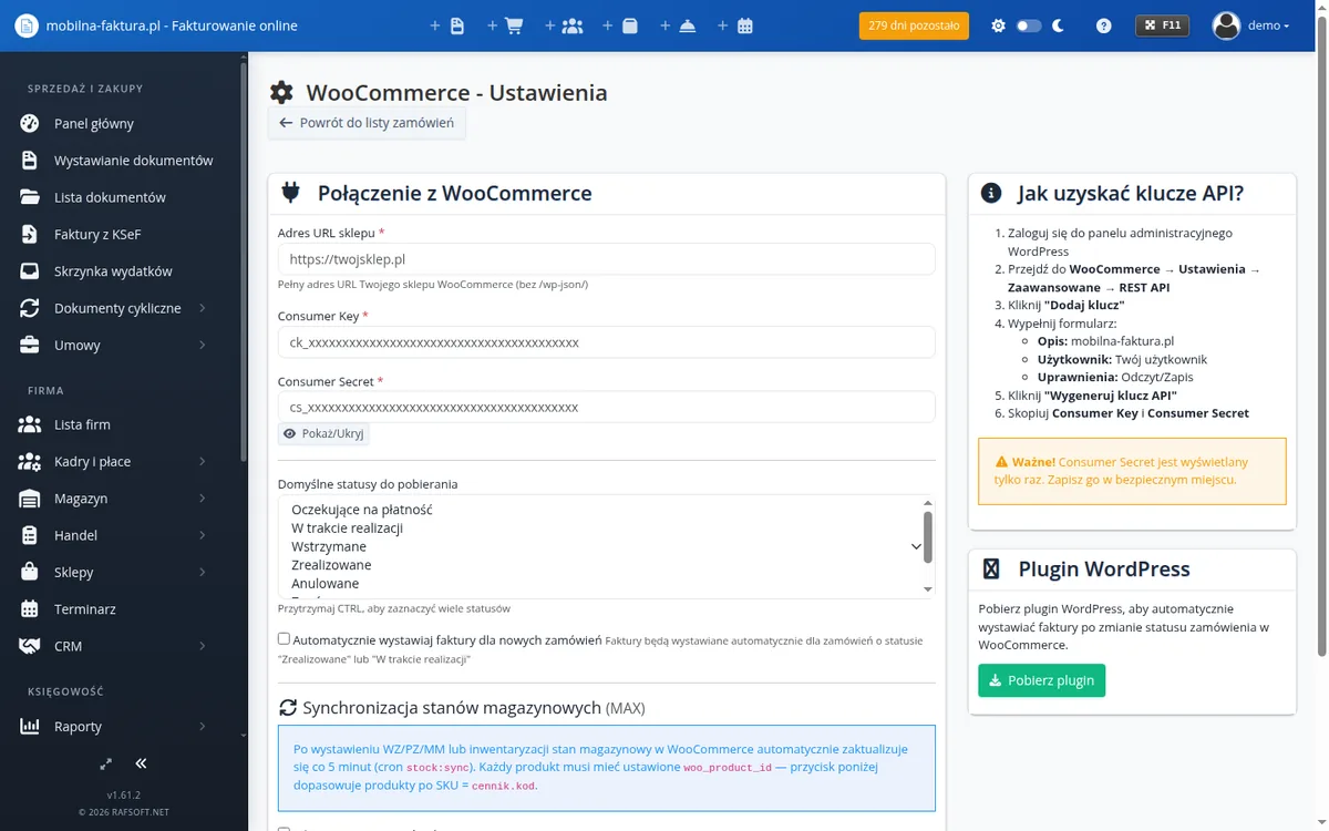 Ustawienia integracji WooCommerce w Mobilnej Fakturze