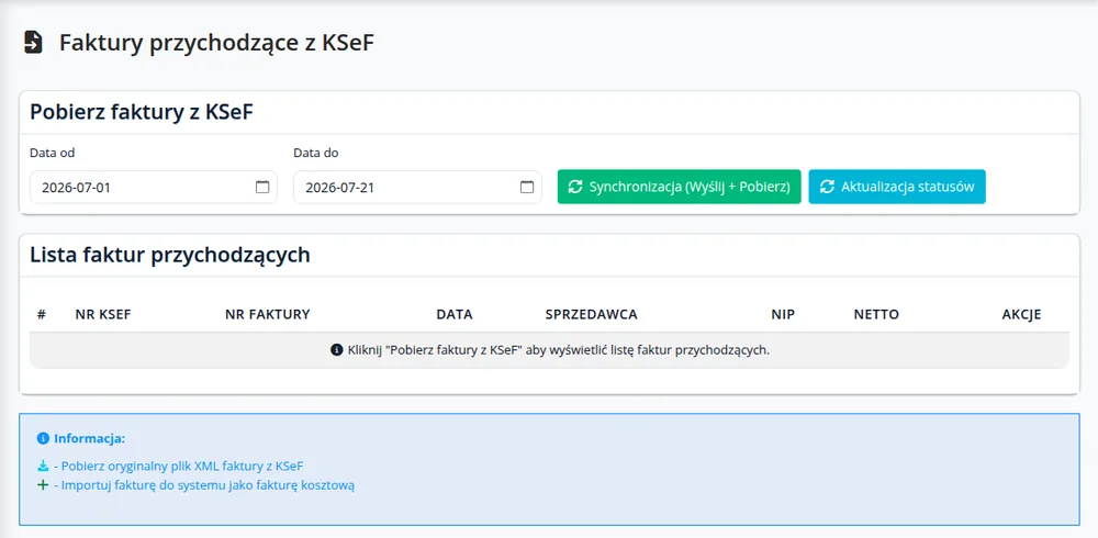 Pobieranie faktur przychodzących z KSeF w Mobilnej Fakturze