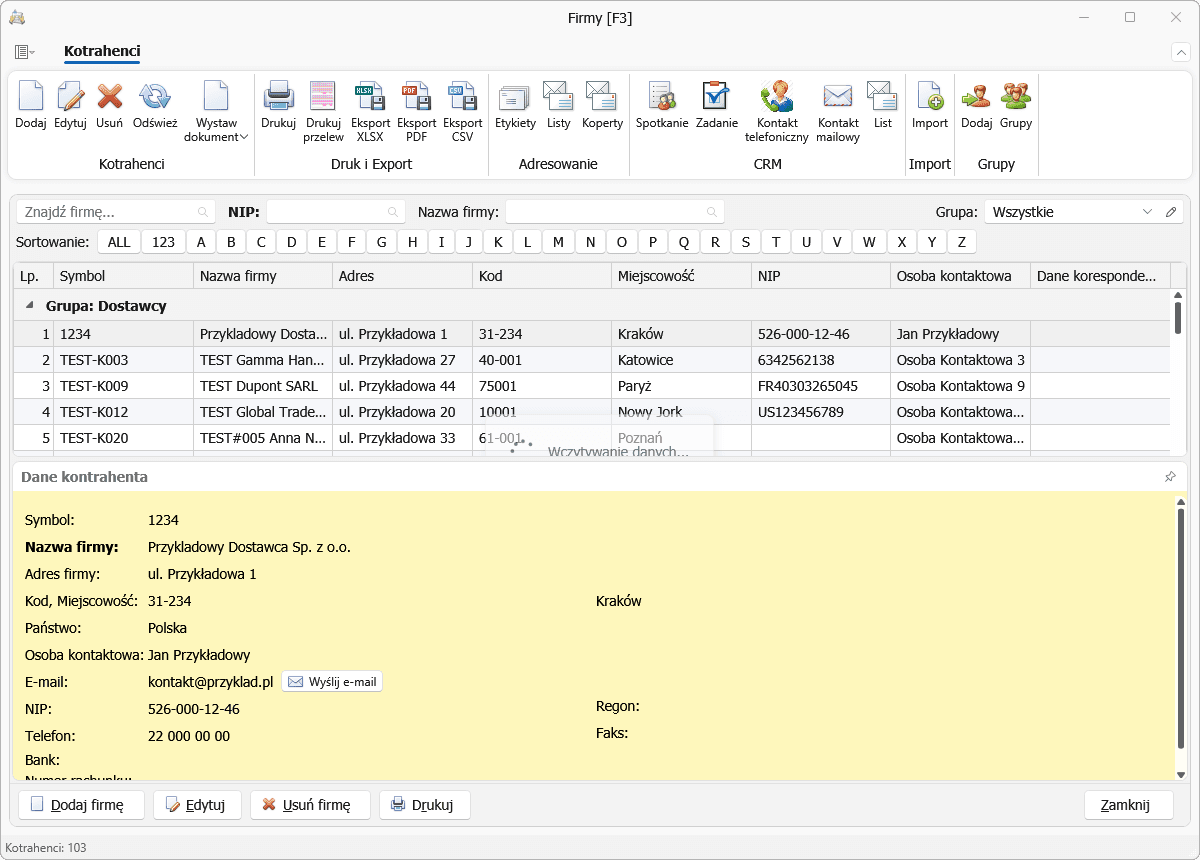 Program Faktura VAT — lista kontrahentów